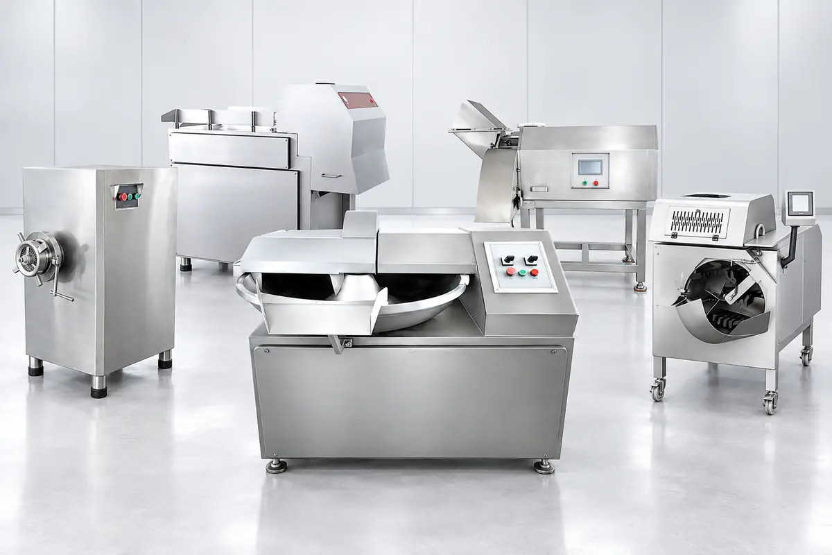 Meat cutting, grinding and dicing equipment