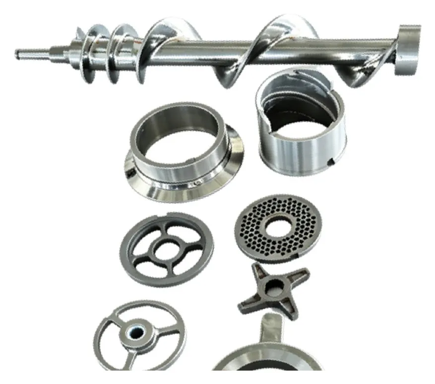 Auger, plates and knives of the frozen meat grinder